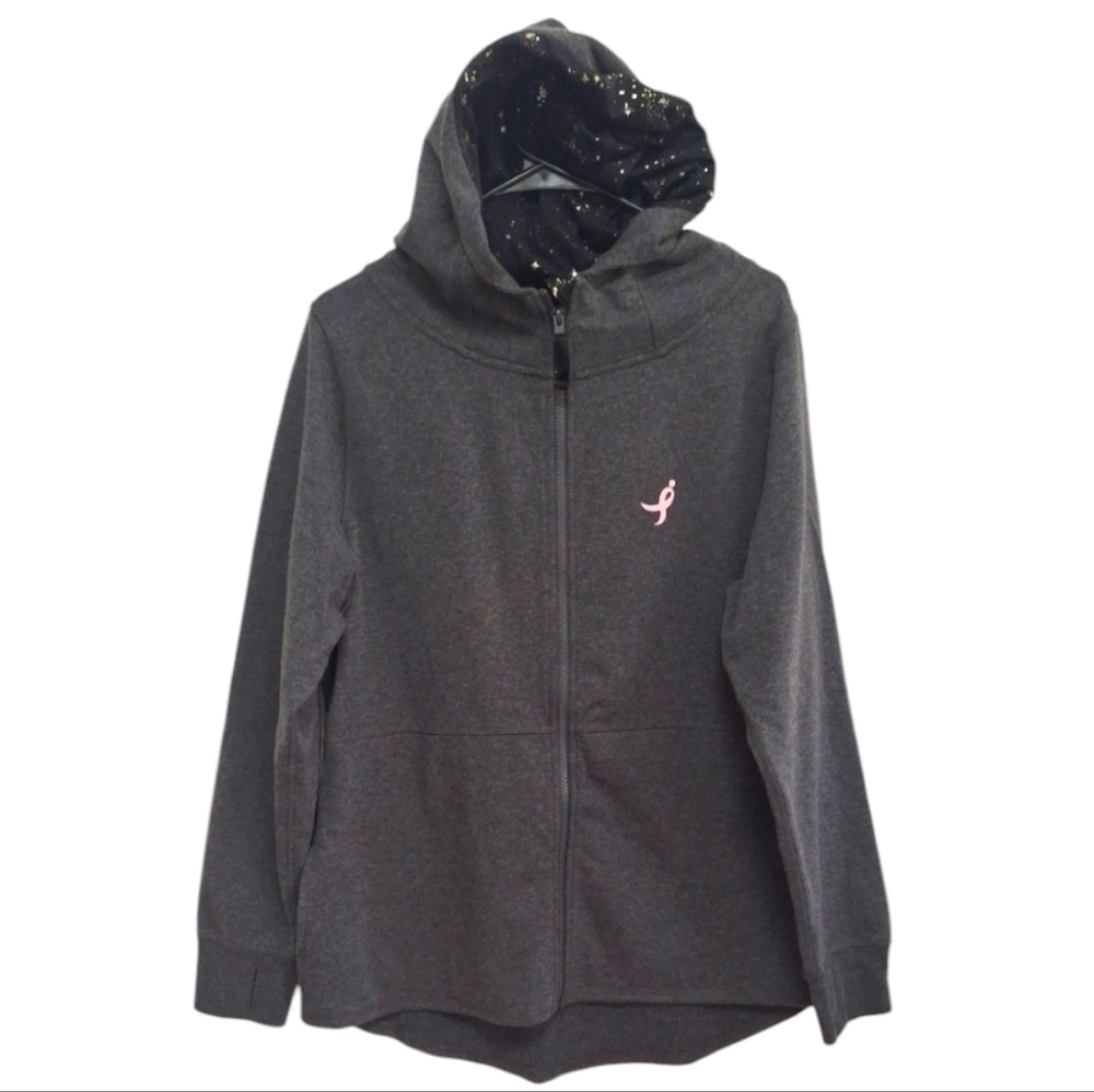 Susan G. Komen By Earth Yoga Gray Hooded Women's Sweater Full Zip Size XXL